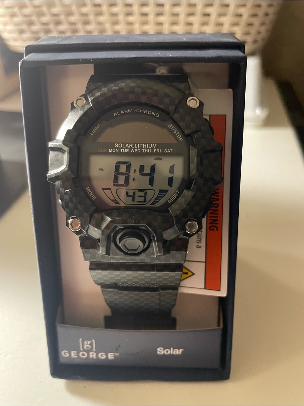George Carbon-Pattern Digital Solar Watch - Black